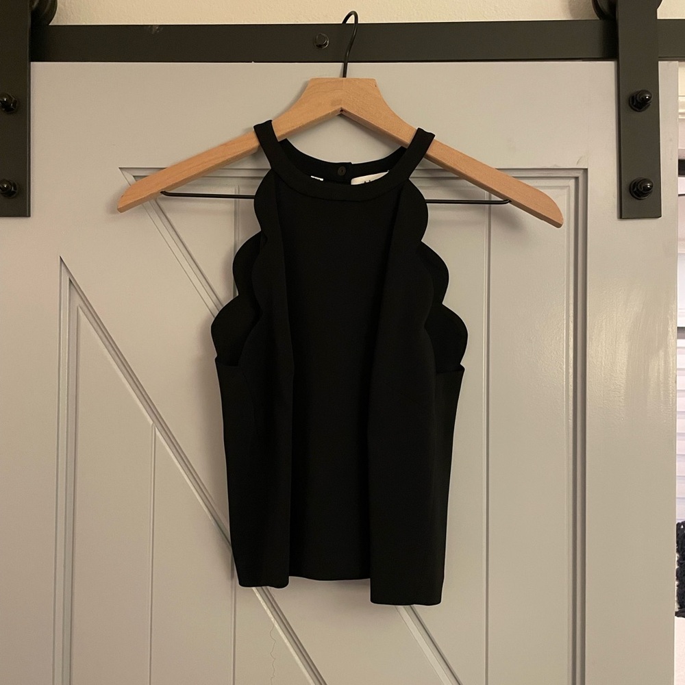 A.L.C. Black Scalloped Crop Top
